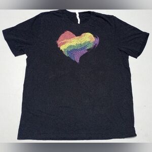 Black T-Shirt with Rainbow Heart Design, Size XL